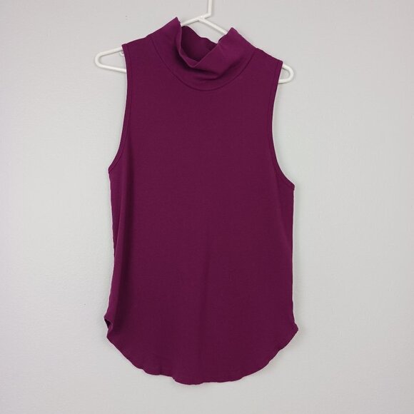 FREE PEOPLE sleeveless top mock turtle neck women's size M magenta - Picture 4 of 9